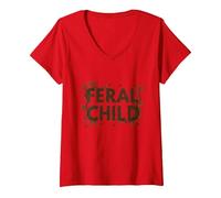 Feral Child: Wilderness Spirit for Nature Lovers V-Neck T-Shirt, Women, Red, XXL