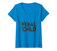 Feral Child: Wilderness Spirit for Nature Lovers V-Neck T-Shirt, Women, Sapphire, S
