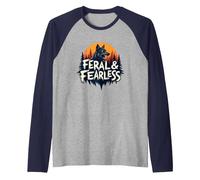 Feral & Fearless: Fierce Wolf Wilderness Adventure Raglan Baseball Tee, Men, Navy/Athletic Heather, L
