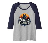 Feral & Fearless: Fierce Wolf Wilderness Adventure Raglan Baseball Tee, Women, Navy/Athletic Heather, M
