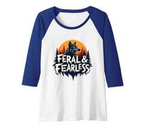 Feral & Fearless: Fierce Wolf Wilderness Adventure Raglan Baseball Tee, Women, Royal Blue/White, S