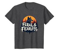 Feral & Fearless: Fierce Wolf Wilderness Adventure T-Shirt, Kids, Dark Heather Grey, 3 Years