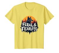 Feral & Fearless: Fierce Wolf Wilderness Adventure T-Shirt, Kids, Lemon, 12 Years