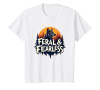 Feral & Fearless: Fierce Wolf Wilderness Adventure T-Shirt, Kids, White, 12 Years