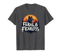 Feral & Fearless: Fierce Wolf Wilderness Adventure T-Shirt, Men, Dark Heather Grey, M