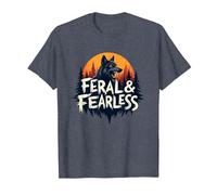 Feral & Fearless: Fierce Wolf Wilderness Adventure T-Shirt, Men, Heather Blue, S