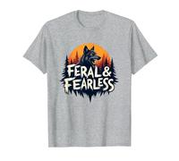 Feral & Fearless: Fierce Wolf Wilderness Adventure T-Shirt, Men, Heather Grey, S
