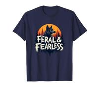 Feral & Fearless: Fierce Wolf Wilderness Adventure T-Shirt, Men, Navy, M