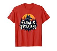 Feral & Fearless: Fierce Wolf Wilderness Adventure T-Shirt, Men, Red, M