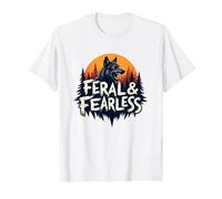 Feral & Fearless: Fierce Wolf Wilderness Adventure T-Shirt, Men, White, 3XL