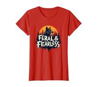 Feral & Fearless: Fierce Wolf Wilderness Adventure T-Shirt, Women, Red, XS
