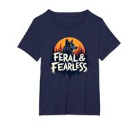 Feral & Fearless: Fierce Wolf Wilderness Adventure T-Shirt, Women's Plus, Navy, 1X