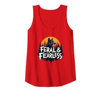 Feral & Fearless: Fierce Wolf Wilderness Adventure Tank Top, Women, Red, S