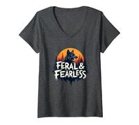 Feral & Fearless: Fierce Wolf Wilderness Adventure V-Neck T-Shirt, Women, Dark Heather Grey, M
