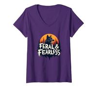 Feral & Fearless: Fierce Wolf Wilderness Adventure V-Neck T-Shirt, Women, Purple, XL