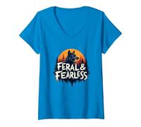 Feral & Fearless: Fierce Wolf Wilderness Adventure V-Neck T-Shirt, Women, Sapphire, M