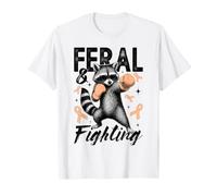 Feral & Fighting Uterine Cancer Warrior Raccoon Peach Ribbon T-Shirt