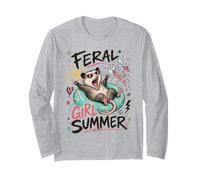 Feral Girl Summer Opossum Pool Float Meme Long Sleeve T-Shirt