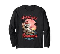 Feral Girl Summer Raccoon Beach Vacation Long Sleeve T-Shirt