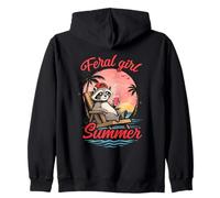 Feral Girl Summer Raccoon Beach Vacation Zip Hoodie