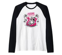 Feral Girl Summer Raccoon Flamingo Float Raglan Baseball Tee