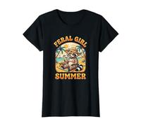 Feral Girl Summer Retro Raccoon Beach Bikini Graphic T-Shirt
