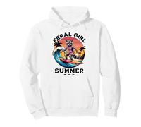 Feral Girl Summer Retro Raccoon Surfing Pullover Hoodie