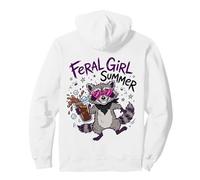 Feral Girl Summer Retro Trash Panda Coffee Chaos Pullover Hoodie
