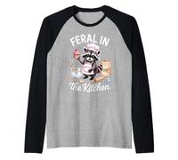 Feral in The Kitchen Funny Raccoon Baker Baking Cupcake Mom Raglan Baseball Tee
