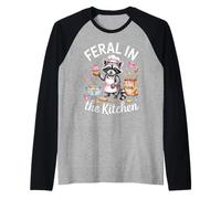 Feral in The Kitchen Funny Raccoon Baking Baker Chef Cooking Raglan Baseball Tee