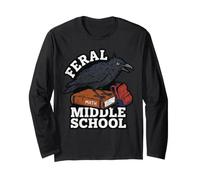 Feral Middle Math School Crow Funny Textbook Deadpan Kid Long Sleeve T-Shirt