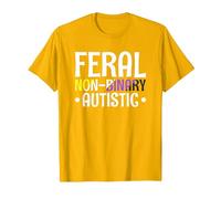 Feral Non Binary Autistic Genderqueer Queer Non Binary T-Shirt, Men, Golden Yellow, X-Large