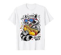 Feral Raccoon Eating Hot Dogs American Flag Sunglasses T-Shirt