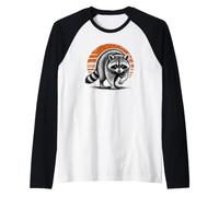 Feral Raccoon On the Prowl Fearless Animal Retro Sunset Raglan Baseball Tee