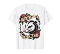 Feral Uncles Society Raccoon Tattoo Style Funny Graphic Tee T-Shirt