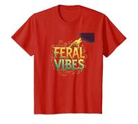 Feral Vibes: Howling Wolf Spirit Animal Adventure T-Shirt, Kids, Red, 2 Years