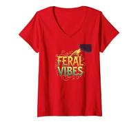 Feral Vibes: Howling Wolf Spirit Animal Adventure V-Neck T-Shirt, Women, Red, XXL