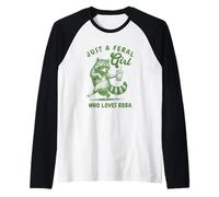 Feral Who Loves Boba Vintage Funny Raccoon Joke Retro 90s Raglan Baseball Tee
