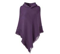 Ferand Ladies' Hooded Cape with Fringed Hem, Crochet Poncho Knitting Patterns for Women, Deep Blue, One Size