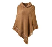 Ferand Ladies Hooded Poncho with Fringed Hem Crochet Cape for Autumn Winter 2023, One Size, Camel