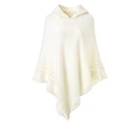 Ferand Ladies Hooded Poncho with Fringed Hem Crochet Cape for Autumn Winter 2023, One Size, White