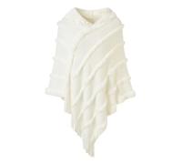 Ferand Ponchos for Women, Fuzzy Knitted Shawl with Fringe, Cozy and Striped Poncho Sweater for Fall and Winter, White, One size