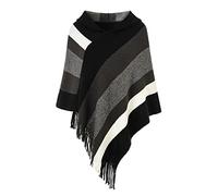 Ferand Women's Casual Striped Poncho Sweater Versatile Fringe Shawl Wrap for Fall Winter, One Size, Hooded Version: Black & Grey