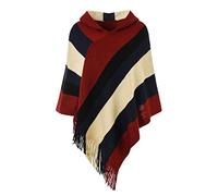 Ferand Women's Casual Striped Poncho Sweater Versatile Fringe Shawl Wrap for Fall Winter, One Size, Hooded Version: Burgundy & Beige