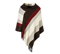 Ferand Women's Casual Striped Poncho Sweater Versatile Fringe Shawl Wrap for Fall Winter, One Size, Hooded Version: Brown & Beige