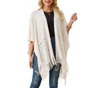 Ferand Women's Lightweight Crochet Shawl Wraps Open Front Knit Fringe Poncho for Spring Summer, Beige, One size