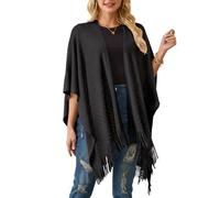 Ferand Women's Lightweight Crochet Shawl Wraps Open Front Knit Fringe Poncho for Spring Summer, Black, One Size