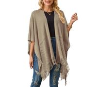 Ferand Women's Lightweight Crochet Shawl Wraps Open Front Knit Fringe Poncho for Spring Summer, Khaki, One size