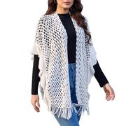 Ferand Women's Lightweight Ruffle Shawl Wraps Open Front Crochet Fringe Poncho Cardigan for Spring and Summer, White, One Size