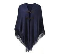 Ferand Women's Open Front Poncho Loose Fitting Fringed Cape Shawl for Automne Winter 2023 - One Size - Navy blue